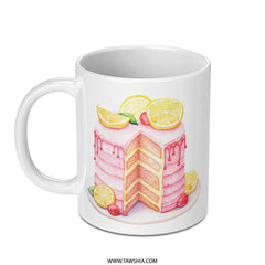 Watercolor Cake Mug, Lemon Cake Slice Coffee Mug, Dessert Lover Gift, Birthday Gift Idea, Foodie Mug, Cute Mug for Her, Pastry Mug - Tawshia