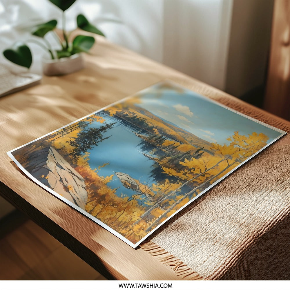 Autumn Lake Photographic Print, Fall Landscape Art, Rustic Wall Decor, Cabin Decor, Nature Photography, Home Decor Art Print - Tawshia