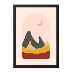 Minimalist Mountain Moon Wall Art, Abstract Landscape Print, Boho Home Decor, Earth Tone Art, Contemporary Wall Decor - Tawshia