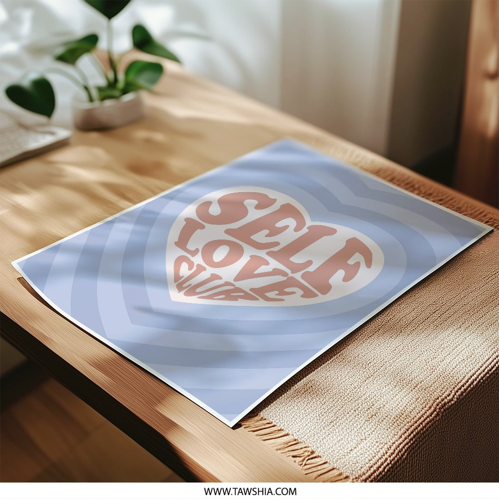 Self Love Club Photographic Print, Aesthetic Wall Art, Heart Illustration, Trendy Room Decor, Positive Affirmation Print, Home Decor - Tawshia