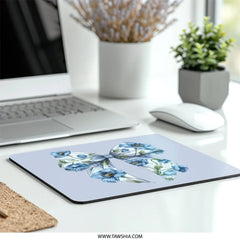 Floral Bow Mouse Pad, Blue Poppy Mousepad, Cute Mousepad, Office Decor, Computer Accessories, Gift For Her, Desk Accessories - Tawshia