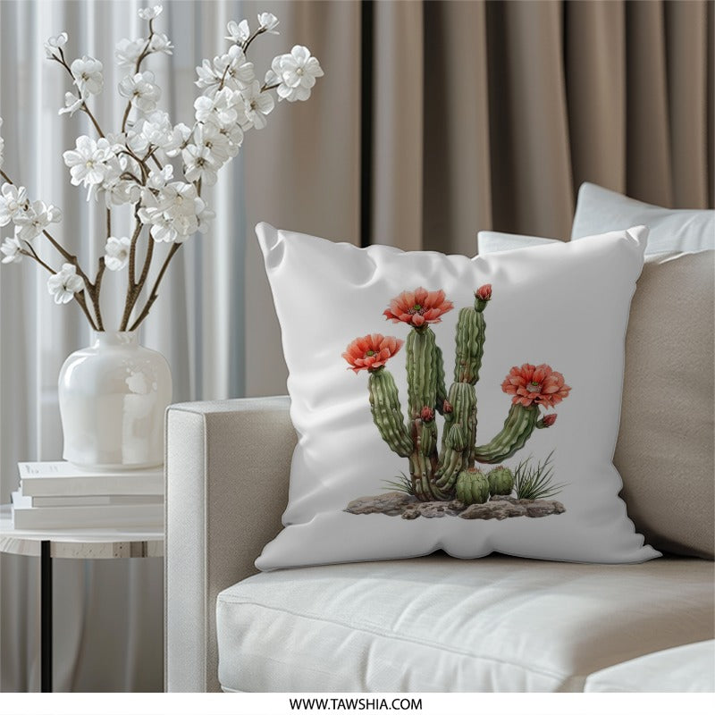 Blooming Cactus Pillow, Desert Flower Art, Southwestern Decor, Botanical Pillow, Floral Accent, Home Decor Pillow, Living Room Throw Pillow - Tawshia