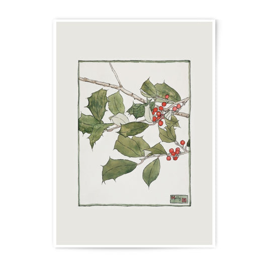 Holly Berry Photographic Print, Watercolor Art, Christmas Decor, Botanical Illustration, Festive Wall Art, Holiday Season Print - Tawshia