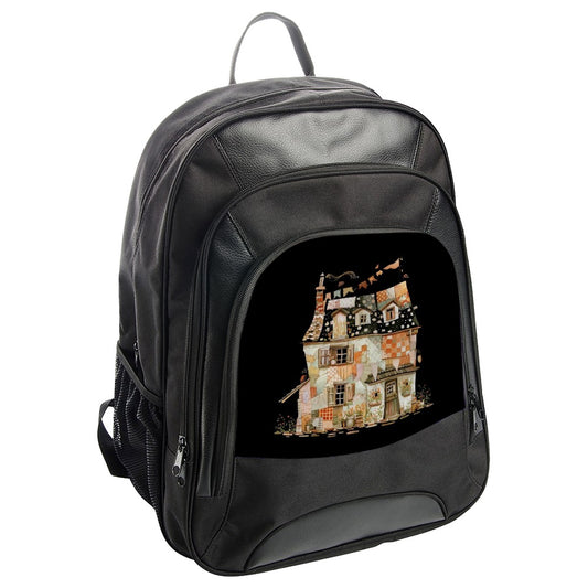 Quilted House Backpack, Cottagecore Backpack, Whimsical House Bag, Quirky Home Art Backpack, Unique Design Backpack, Travel Backpack - Tawshia