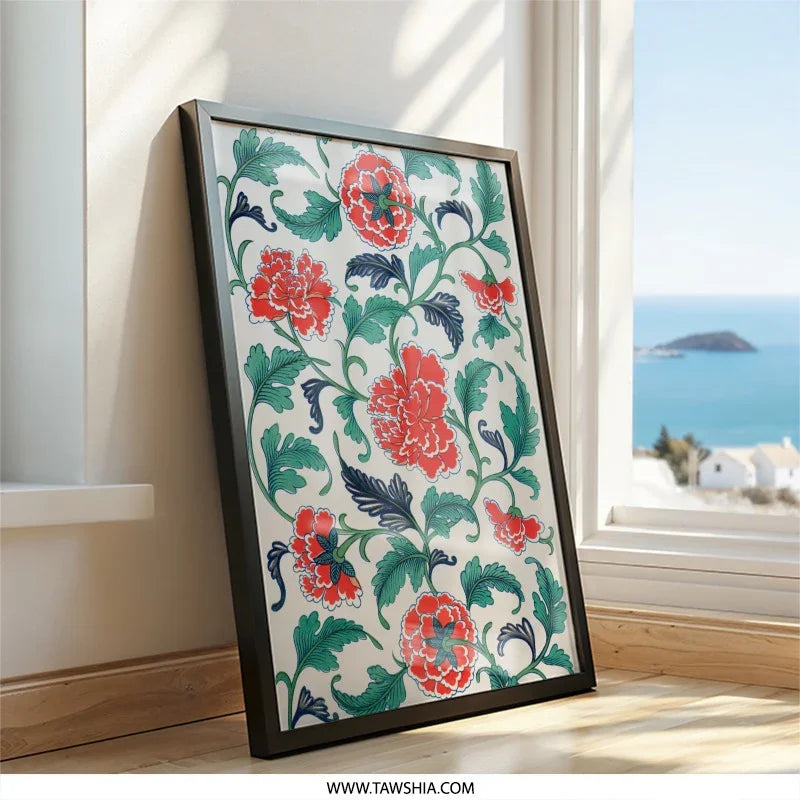 Red Peony Flower Wall Art, Floral Pattern Print, Botanical Home Decor, Antique Inspired Wall Decor, Living Room Art, Elegant Artwork - Tawshia