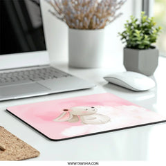 Cute Bunny Mouse Pad, Pink Cloud Mousepad, Floral Bunny Computer Mat, Watercolor Bunny Mouse Pad, Girl Bunny Mousepad, Gaming Mouse Pad - Tawshia