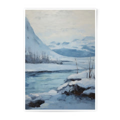 Winter Landscape Photographic Print, Snowy Mountain Scene Photo, River Valley Wall Art, Serene Winter Decor, Cold Climate Photography - Tawshia