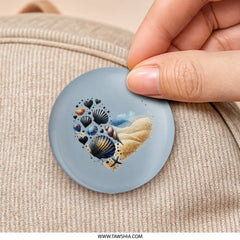 Beach Heart Pinback Button, Seashell Love Button, Beach Lover Gift, Summer Pin Button, Coastal Decor Pin, Ocean Theme Pin - Tawshia