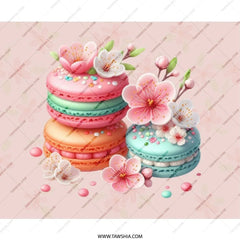 Macaron Mousepad, Floral Mouse Pad, Dessert Mousepad, Cherry Blossom, Cute Office Decor, Foodie Gift, Kawaii Desk Mat, Pink Mouse Mat - Tawshia