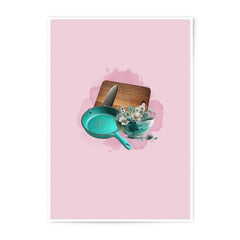 Kitchen Still Life Photographic Prints, Cooking Art Prints, Kitchen Decor Prints, Turquoise Pan, Floral Bowl, Cutting Board Art - Tawshia