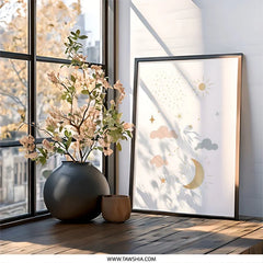 Celestial Wall Art, Nursery Decor, Moon Stars Print, Kids Room Art, Dreamy Sky Art, Baby Shower Gift, Whimsical Art Print, Unique Wall Decor - Tawshia