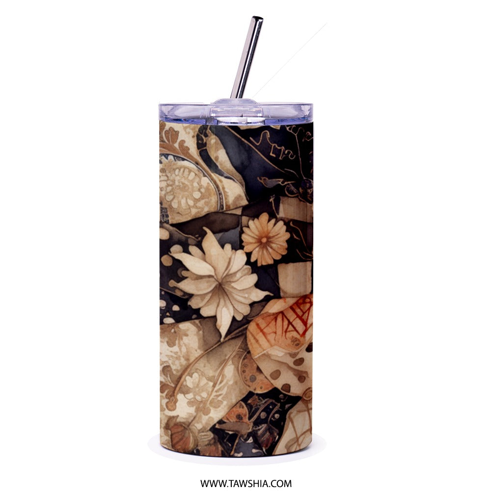 Floral Patchwork Tumbler, Artsy Tumbler, Unique Design Tumbler, Gift Idea, Stylish Travel Mug, Coffee Tumbler, Trendy Tumbler - Tawshia
