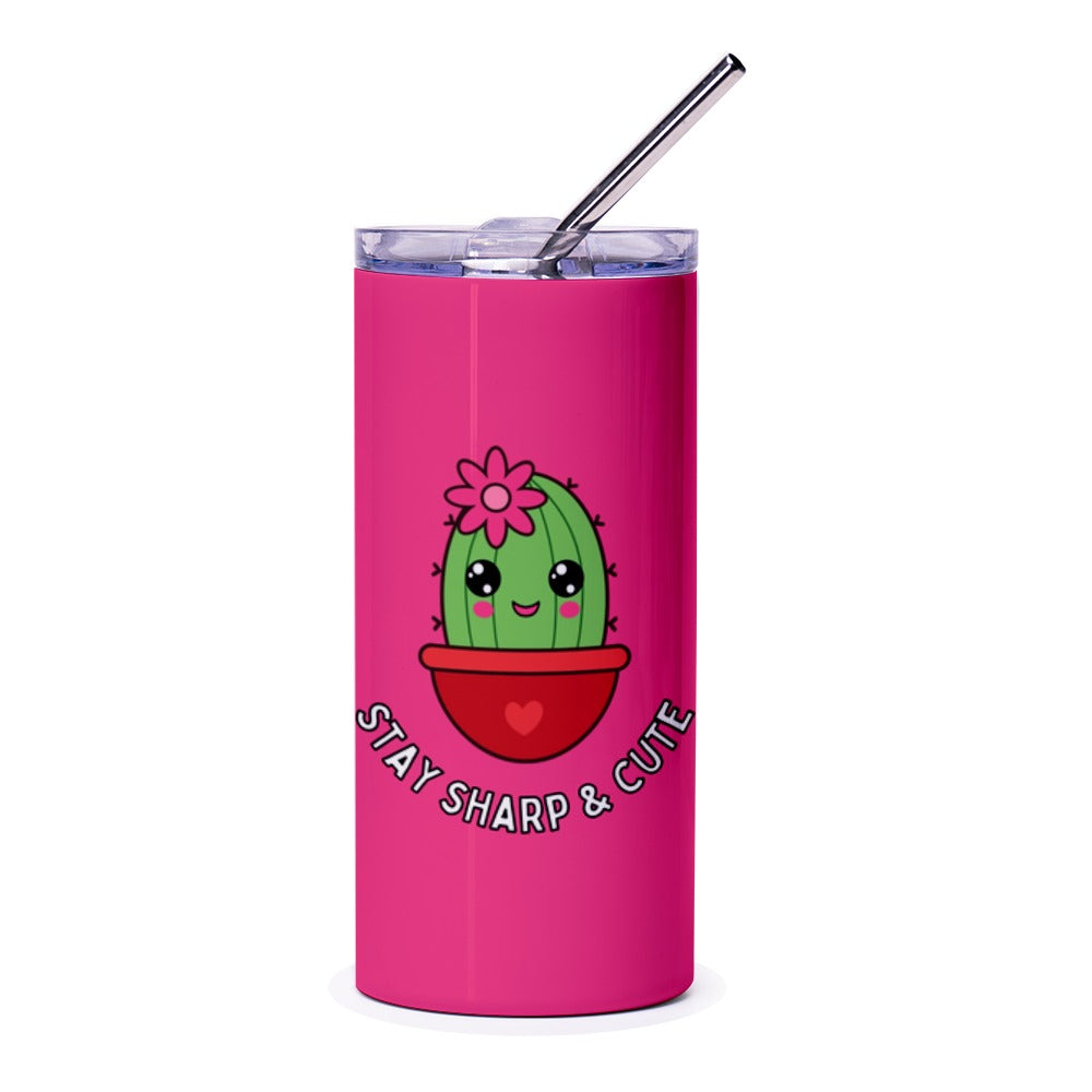 Stay Sharp Cute Cactus Tumbler, Pink Tumbler, Succulent Tumbler, Funny Tumbler, Gift For Her, Kawaii Tumbler, Plant Lover Gift - Tawshia