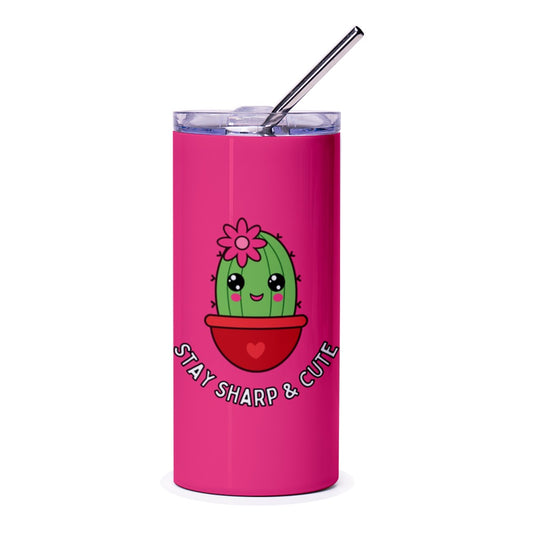 Stay Sharp Cute Cactus Tumbler, Pink Tumbler, Succulent Tumbler, Funny Tumbler, Gift For Her, Kawaii Tumbler, Plant Lover Gift - Tawshia