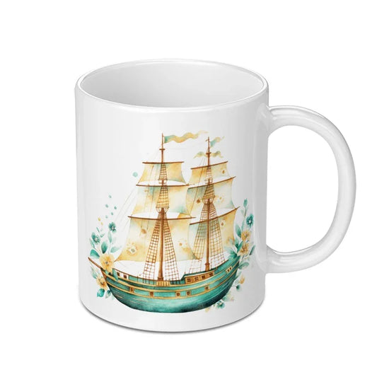 Watercolor Sailing Ship Mug, Nautical Decor Mug, Coastal Design Mug, Sea Vessel Mug, Gift for Sailor, Ocean Lover Gift, Boat Art Mug - Tawshia