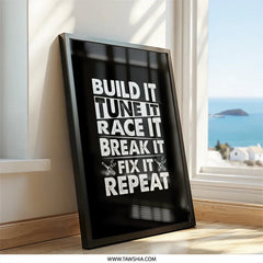 Build It Framed Wall Art, Tune It, Race It, Break It, Fix It, Repeat Car Enthusiast Gift, Garage Decor, Man Cave Art, Auto Mechanic Decor - Tawshia