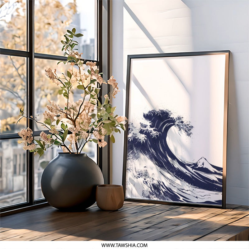 Great Wave Wall Art, Japanese Art Print, Ocean Wave Poster, Minimalist Wall Decor, Nautical Theme Artwork, Coastal Home Gift - Tawshia