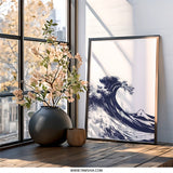 Great Wave Wall Art, Japanese Art Print, Ocean Wave Poster, Minimalist Wall Decor, Nautical Theme Artwork, Coastal Home Gift - Tawshia