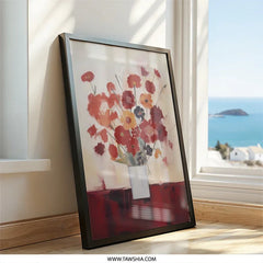 Floral Wall Art, Flower Bouquet Print, Red Orange Wall Decor, Botanical Painting, Contemporary Wall Art, Modern Floral Wall Art (134 - Tawshia