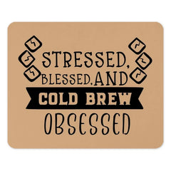 Stressed Blessed Cold Brew Obsessed Mouse Pad, Funny Coffee Lover Desk Decor, Gift for Her, Cute Office Accessory, Unique Computer Mat - Tawshia