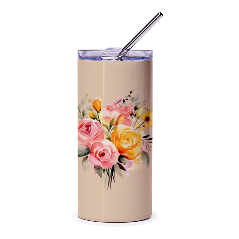Floral Tumbler, Watercolor Roses Tumbler, Flower Bouquet Tumbler, Elegant Tumbler, Gift for Her, Personalized Tumbler, Drinkware - Tawshia