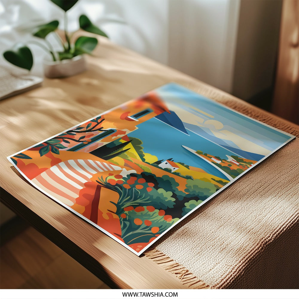 Coastal Italy Photographic Print, Mediterranean Sea Art, Italian Village Scene, Travel Poster, Wall Art Decor - Tawshia