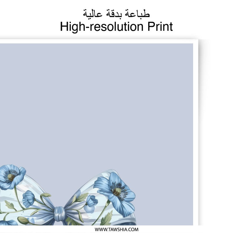 Blue Floral Bow Photographic Prints, Elegant Wall Art, Home Decor, Sophisticated Art, Floral Prints, Stylish Decor, Bow Design Print - Tawshia
