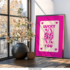 Lucky You Queen of Hearts Wall Art, Playful Card Art, Modern Home Decor, Pink Wall Art, Trendy Print, Unique Gift Idea, Wall Decor - Tawshia