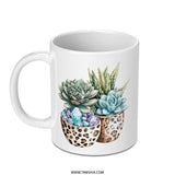Succulent Mug, Leopard Print Mug, Crystal Mug, Plant Lover Gift, Aesthetic Mug, Unique Mug Design, Coffee Mug Gift Idea (139) - Tawshia