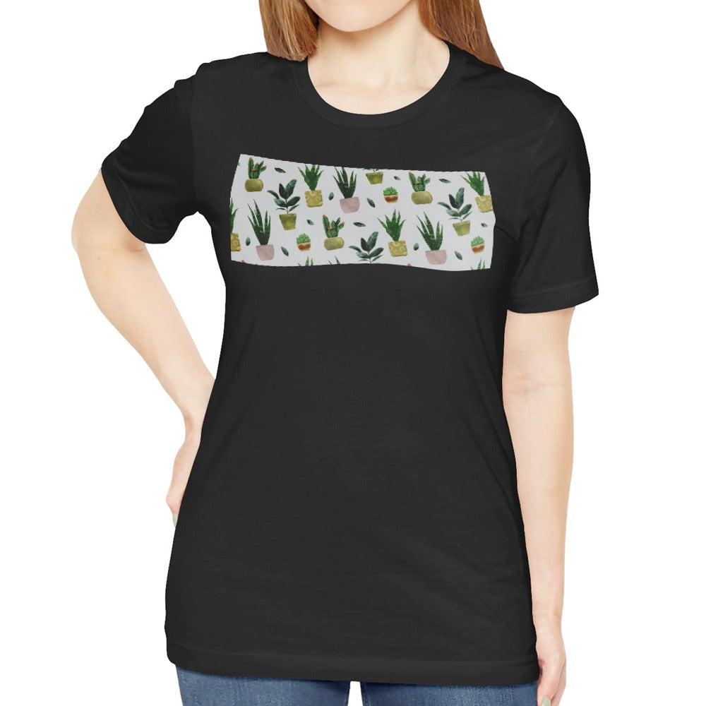 Succulent Plant Pattern Graphic Black T-shirt product type