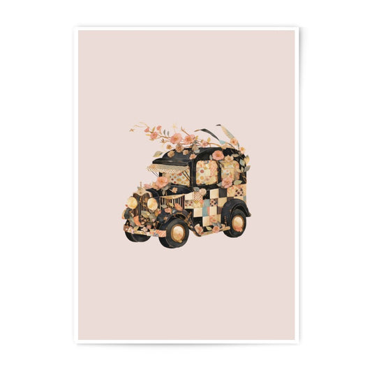 Floral Antique Car Photographic Print, Vintage Vehicle Art, Unique Car Wall Decor, Classic Car Lover Gift, Automotive Print, Cute Decor - Tawshia