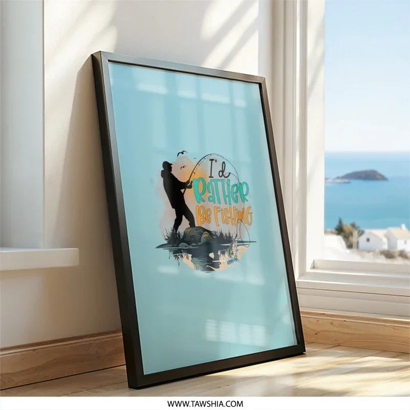 I'd Rather Be Fishing Framed Art, Fisherman Wall Decor, Fishing Lover Gift, Lake House Art, Blue Home Decor, Framed Print, Hobby Wall Art - Tawshia