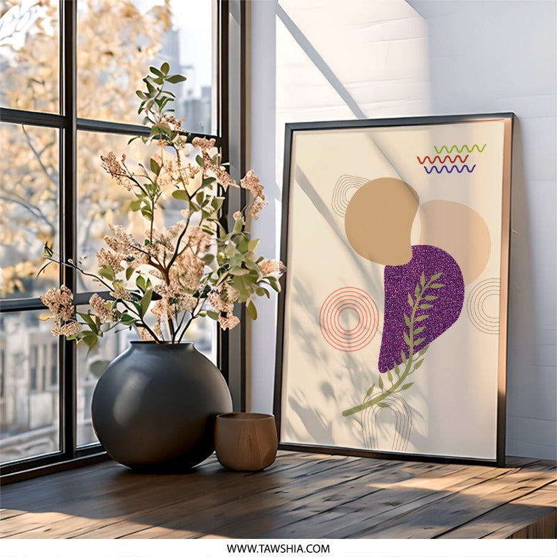 Abstract Botanical Wall Art, Geometric Shapes Print, Modern Art Decor, Minimalist Wall Decor, Trendy Home Decor - Tawshia