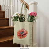Poppy Flower Tote Bag, Floral Design Bag, Botanical Art Bag, Unique Tote Gift, Elegant Stylish Bag, Nature Lover Bag (135) - Tawshia