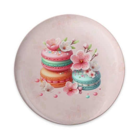Macarons Pinback Button, Floral Dessert Badge, Cute Sakura Button, Colorful Food Pin, Kawaii Aesthetic Button, Pastry Lover Gift - Tawshia