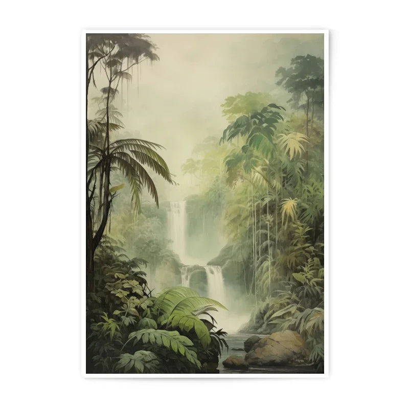 Lush Waterfall Photographic Print, Tropical Rainforest Art, Jungle Landscape Photography, Serene Nature Scene, Exotic Wall Decor - Tawshia