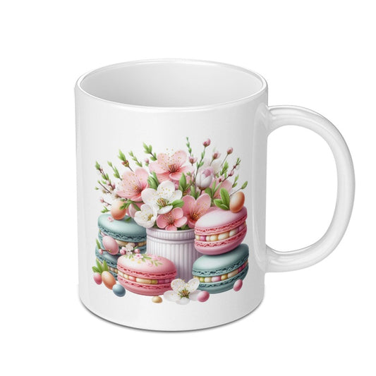 Easter Macaron Mug, Spring Floral Coffee Mug, Macaron Flowers Cup, Easter Egg Mug, Colorful Spring Gift Idea, Dessert Theme Mug - Tawshia