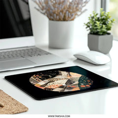 Abstract Floral Mouse Pad, Patchwork Circle Art, Unique Desk Accessory, Computer Mat, Office Decor, Stylish Mousepad - Tawshia