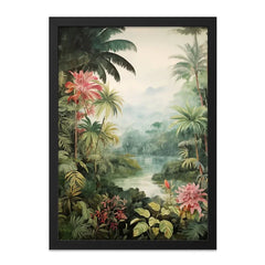 Tropical Paradise Wall Art, Jungle Landscape Print, Exotic Flower Decor, Lush Greenery Artwork, Serene River Scene, Nature Inspired Home - Tawshia