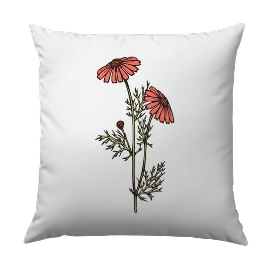 Floral Pillow, Chamomile Flower, Botanical Pillow, Red Flower Pillow, Modern Pillow, Home Decor Pillow, Accent Pillow, Decorative Pillow - Tawshia