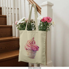 Ice Cream Tote Bag, Swirl Design, Foodie Gift, Cute Tote Bag, Unique Grocery Bag, Pink Treat, Everyday Bag, Market Tote - Tawshia