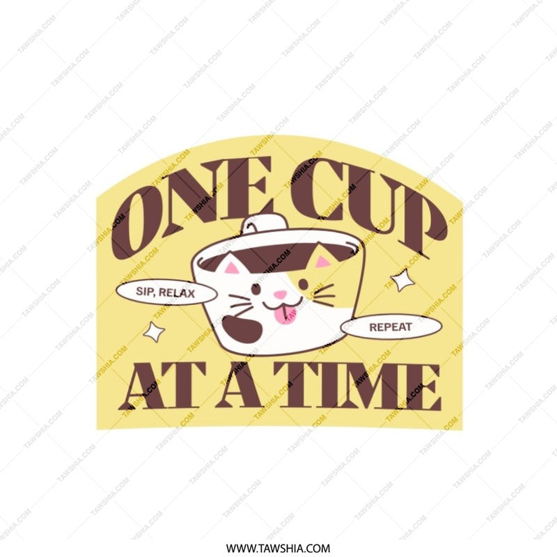 Cute Cat Pillow, One Cup At A Time Pillow, Funny Cat Design, Coffee Lover Gift, Decorative Pillow, Home Decor Pillow, Aesthetic Pillow - Tawshia