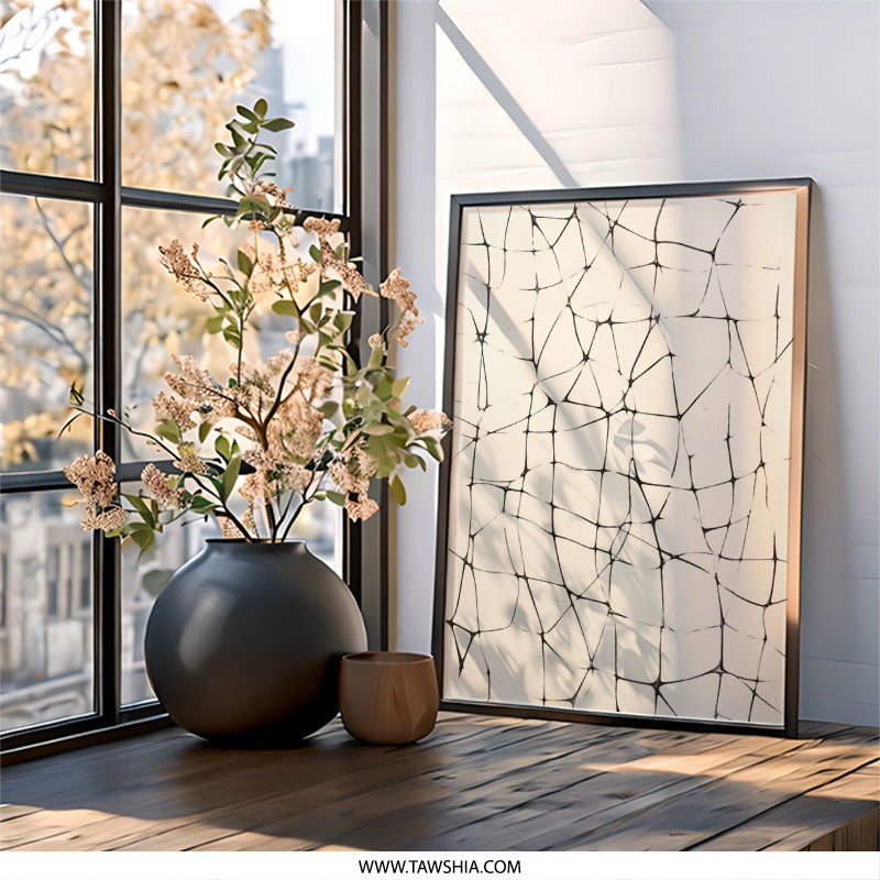 Abstract Lines Wall Art, Modern Wall Decor, Geometric Print, Contemporary Art, Minimalist Home Decor, Unique Wall Hanging, Black and Beige - Tawshia