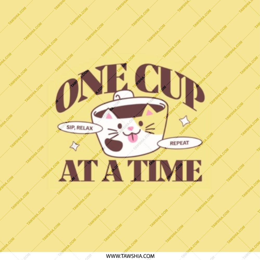 One Cup At A Time Pocket Mirror, Cute Cat Coffee Lover Gift, Self Care Mirror, Funny Quote Mirror, Encouragement Gift for Friend - Tawshia