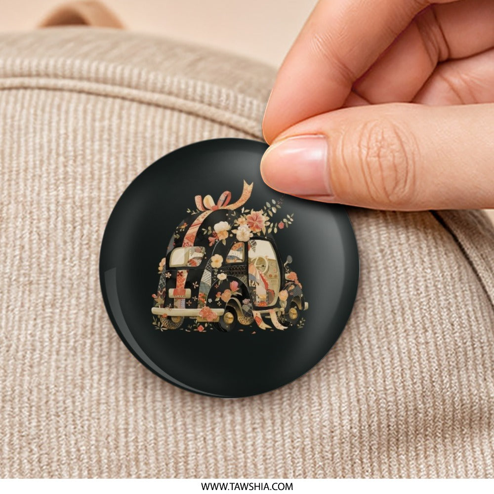 Floral Car Pinback Button, Cute Car Button, Gift Pin, Flower Car, Car Lover, Unique Button, Accessories, Trendy Pinback Button - Tawshia