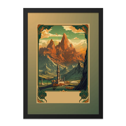 Mountain Landscape Wall Art, Mosque Art Print, Middle Eastern Decor, Architectural Scenery, Framed Artwork, Oriental Design, Home Decor - Tawshia