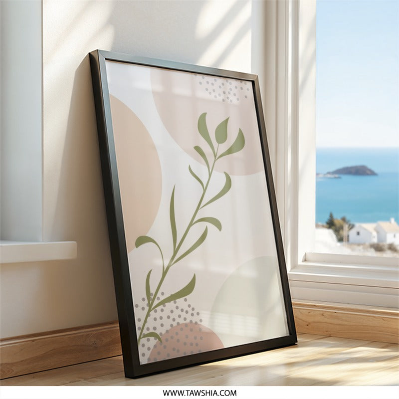 Modern Abstract Wall Art, Botanical Art Print, Neutral Tone Wall Decor, Minimalist Home Decor, Aesthetic Print, Wall Hanging, Framed Wall - Tawshia
