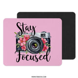 Stay Focused Mouse Pad, Camera Mousepad, Floral Mousepad, Photography Gift, Pink Mouse Pad, Office Decor, Work From Home, Desk Accessories - Tawshia