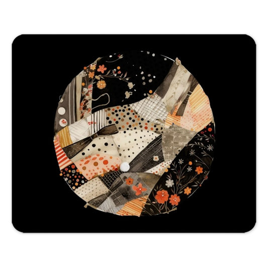 Abstract Floral Mouse Pad, Patchwork Circle Art, Unique Desk Accessory, Computer Mat, Office Decor, Stylish Mousepad - Tawshia