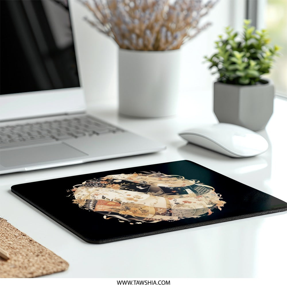 Floral Patchwork Mouse Pad, Aesthetic Desk Decor, Bird and Flower Art, Office Accessories, Unique Computer Mat, Elegant Mousepad Gift - Tawshia